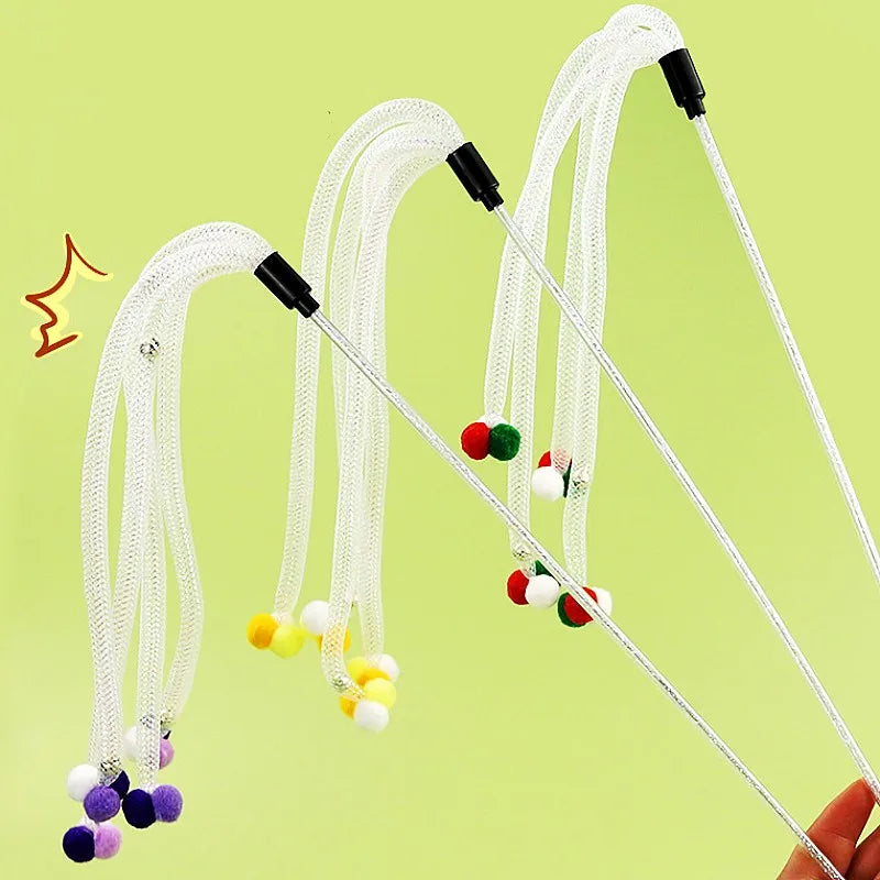 Miauvelo Katzenangel mit Glöckchen & Wollball | Interaktives Katzenspielzeug mit Quaste & Farbball | Für Spiel & Bewegung