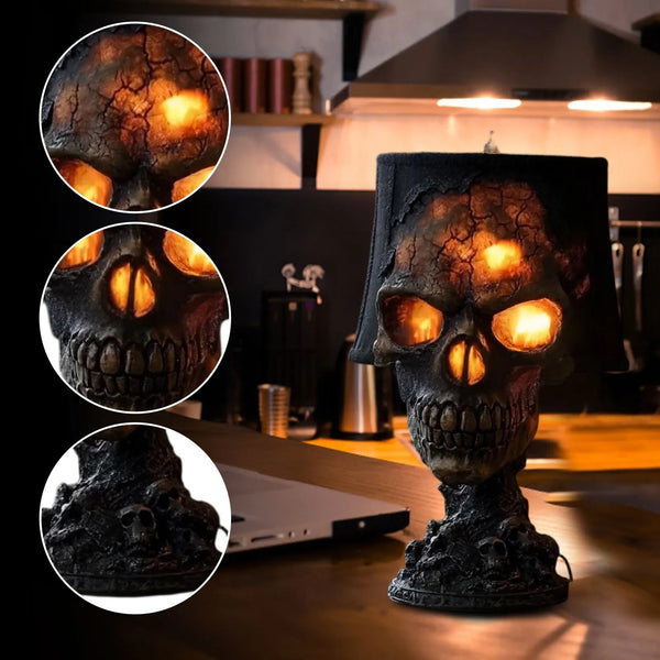Gothic Tischlampe SkullFire | Halloween Schädel Deko | LED Ambient Light | 20 x 11 x 11 cm