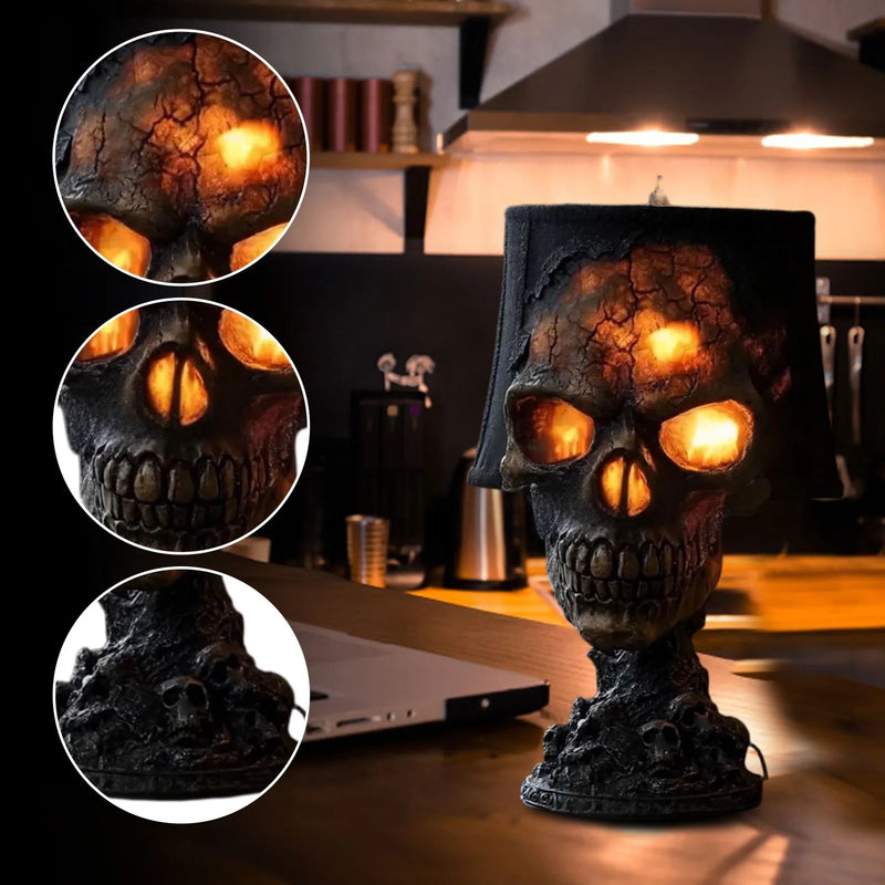 Gothic Tischlampe SkullFire | Halloween Schädel Deko | LED Ambient Light | 20 x 11 x 11 cm