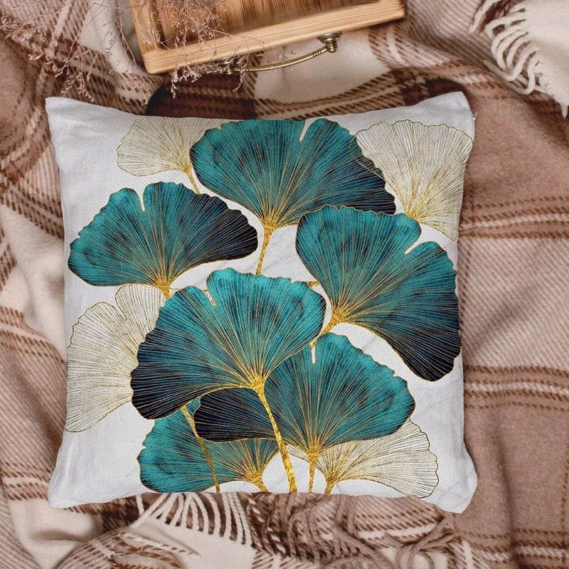 GinkgoDream | Kissenbezug mit Ginkgo-Blätter-Print | Weich & Kuschelig | 45×45 cm