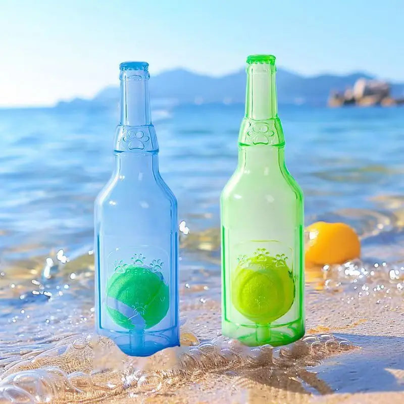 Hundespielzeug BounceBottle | Quietscht & Springt | TPR-Gummi mit Tennisball-Design | Für Kleine bis Große Hunde