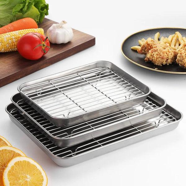 Cookinox Backblech mit Rost aus Edelstahl | Antihaft & Spülmaschinenfest | BBQ-, Kuchen- & Ofenform | In 3 Größen erhältlich