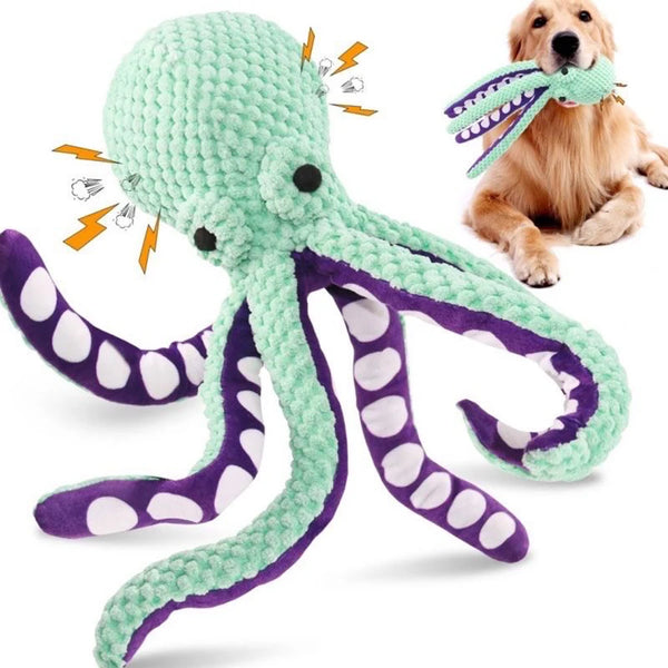 PfotenFreund Hundespielzeug Oktopus | Mit Quietschfunktion | Anti-Langeweile & Zahnpflege | Weiches Plüsch in Blau