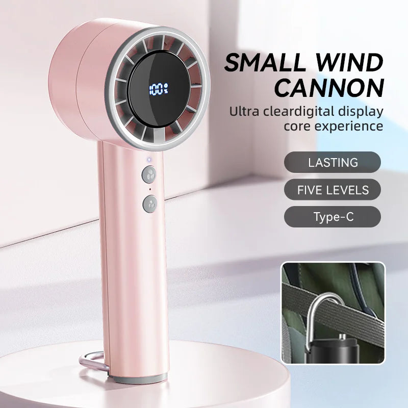 Brisano AirCool Mini Handventilator mit Kühlfunktion | 5 Geschwindigkeiten | LED-Display & USB-Aufladung | Leise & Tragbar | Für Reisen, Büro & Outdoor