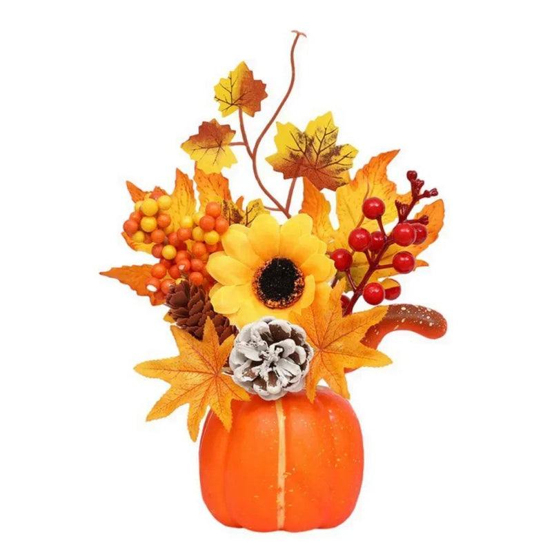 HerbstZauber | Dekokürbis mit Kunstblumen | 25–30 cm | Herbst- & Halloween-Deko
