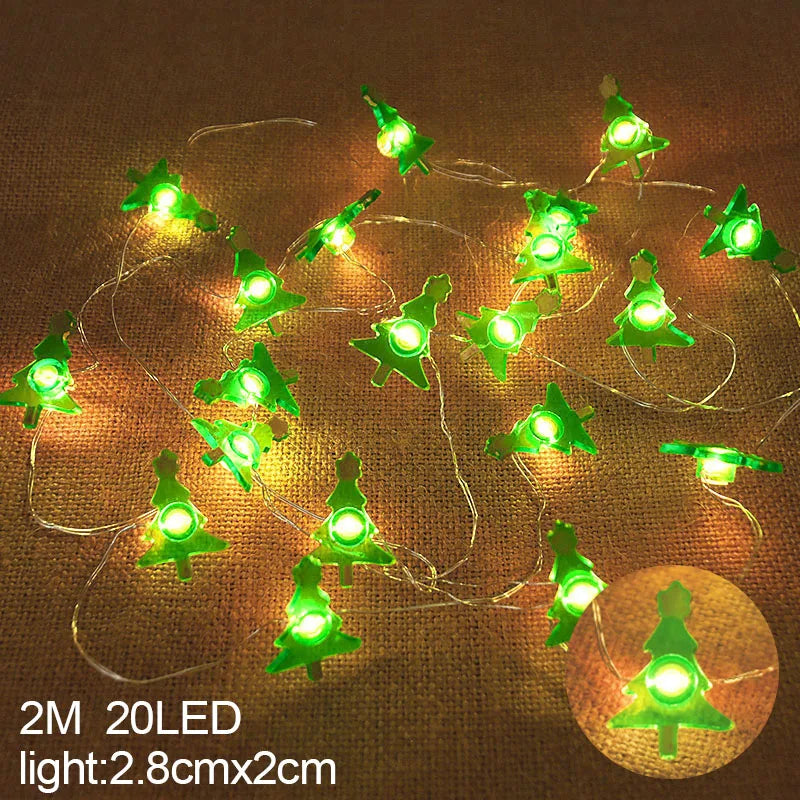 LED Lichterkette Weihnachten | 2 m | 20 LEDs mit Weihnachtsmann & Schneeflocken | Batteriebetrieben | Nordivelle
