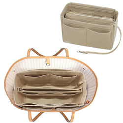 TaschenLuxe Organizer Inlay | Filz-Einsatz mit Reißverschluss | 15 Fächer & Schlüsselband | Für Handtaschen & Shopper