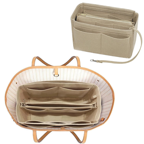 TaschenLuxe Organizer Inlay | Filz-Einsatz mit Reißverschluss | 15 Fächer & Schlüsselband | Für Handtaschen & Shopper