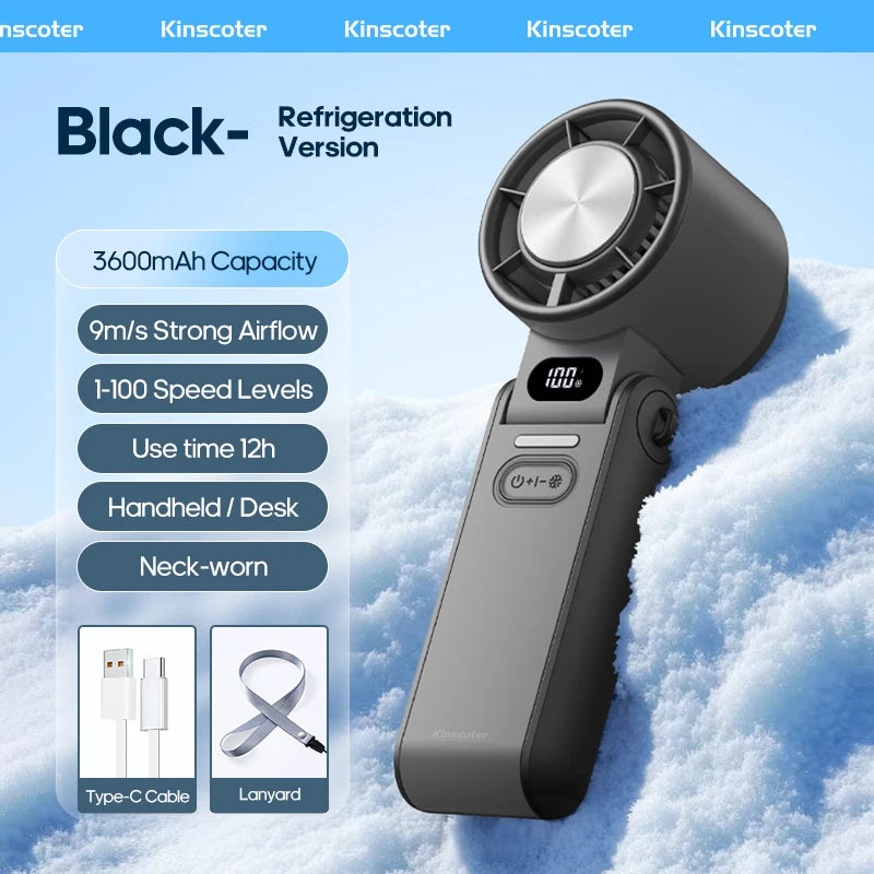 CoolityGo Handventilator mit Ice-Cool-Technologie | 100 Geschwindigkeitsstufen | 3600mAh Akku | Faltbar & Ultraleicht