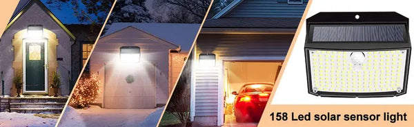 SoluraGuard Solar Wandleuchte 158 LEDs | Bewegungsmelder | IP65 Wasserdicht | 180° Abstrahlwinkel