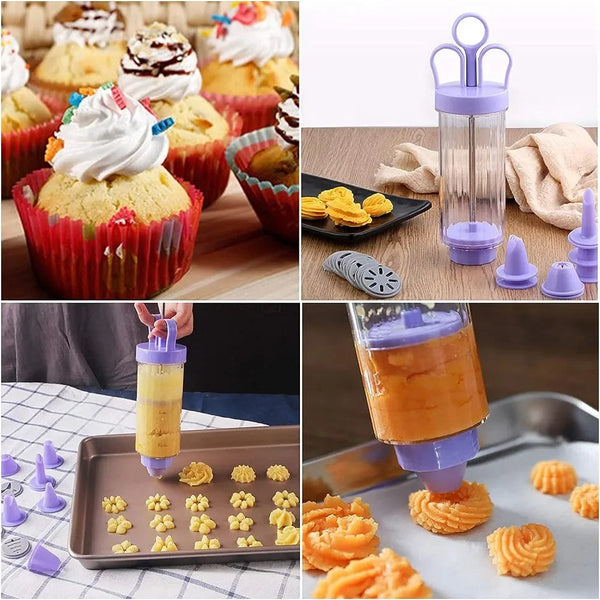 BackLia DelightPress Butterkeks-Presse & Spritzgebäck-Set | Mit Tüllen & Formen | Für Kekse, Sahne & Torten-Deko | Ergonomischer Griff