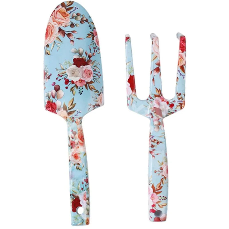 Florivita GardenSet Gartenwerkzeug-Set aus Edelstahl | 2-teilig: Handschaufel & Blumengabel | 26–29,5 cm | Floraldesign in 6 Farben
