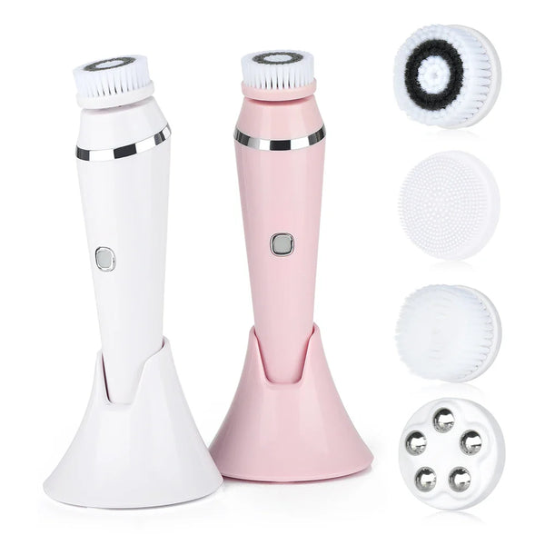 Gesichtsreinigungsset NOVARÉ 4-in-1 | Mit Massage- & Peeling-Aufsätzen | 3 Geschwindigkeiten | USB-Aufladung & Wandhalterung | 15 x 4,3 cm