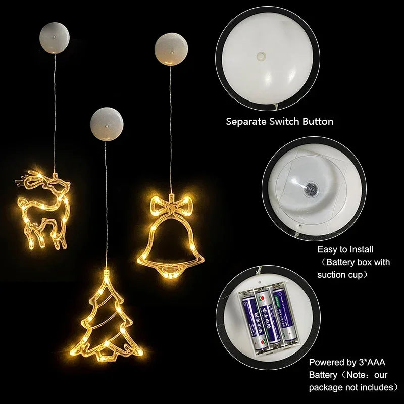 LED Fensterlicht GlowSnow | Weihnachts-Saugnapf Lampe | Schneeflocke & Santa Design | Batteriebetrieben | Warmweiß