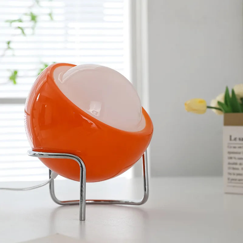 Aurivio Tischlampe | Glas & Edelstahl | Retro-Nordic Design | LED-Nachtlicht Beige/Orange | Ø21×H25 cm