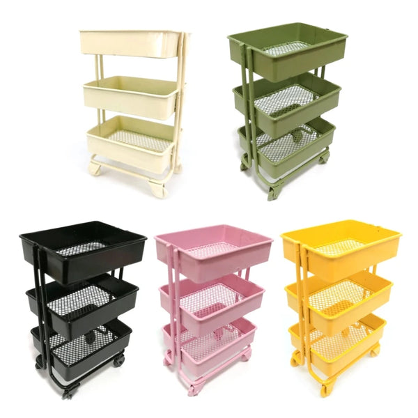 Mini-Regal TinyTrolley | Puppenhaus Deko mit Rollen | 3 Ebenen | Metall | Für Bücher & Accessoires