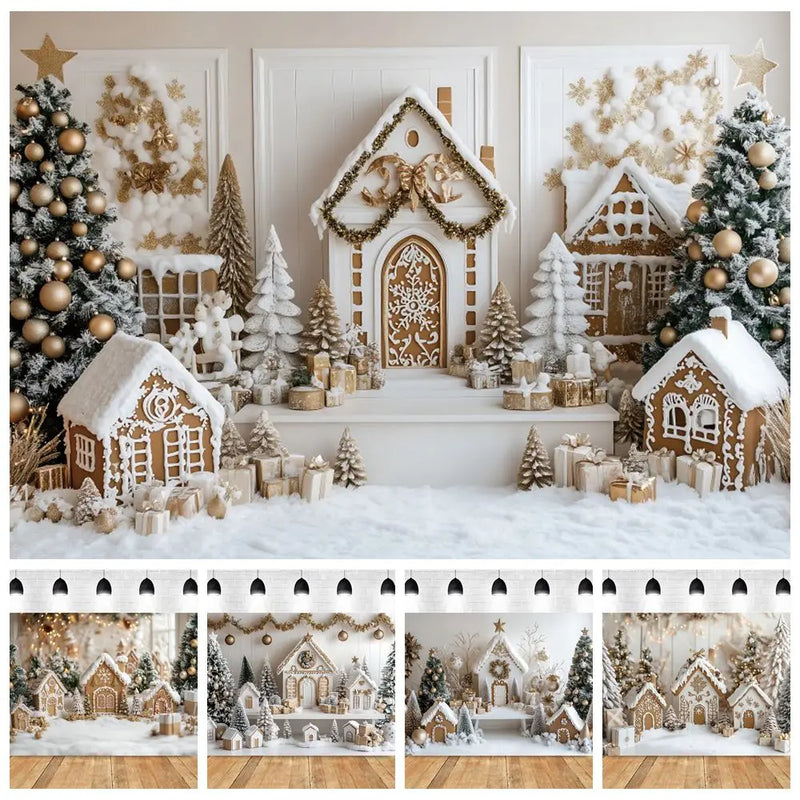Holvinea | Weihnachts-Fotohintergrund | Miniatur-Weihnachtshaus & Baum | Kinder & Familien Portrait Deko | Vinyl/Polyester/Flock | 300×200 cm