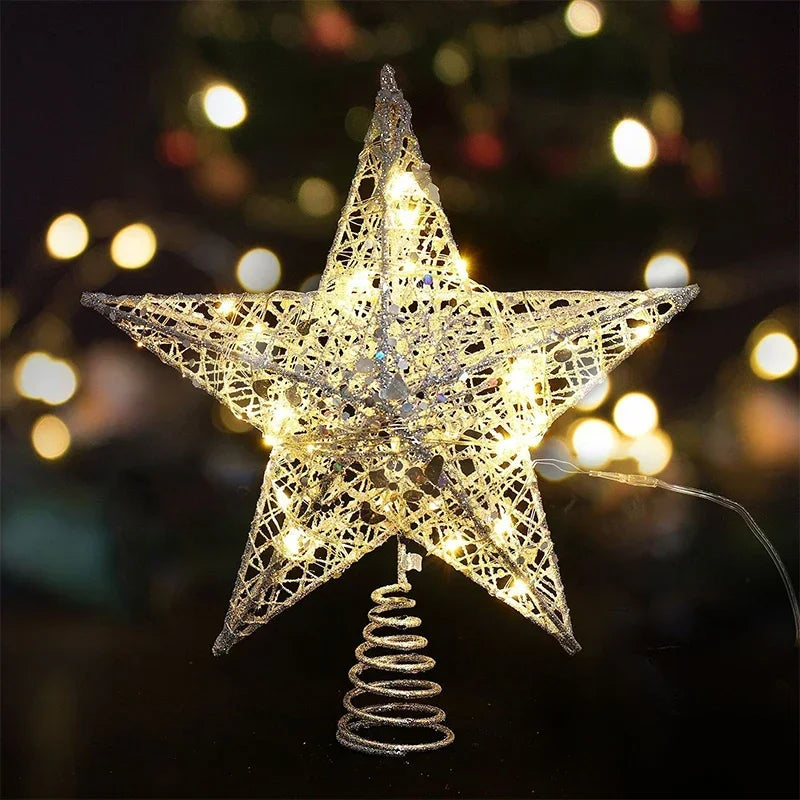 Stelloria Weihnachtsstern Baumspitze | LED Beleuchtung | Batteriebetrieben | Warmweiß | Metall-Drahtdesign