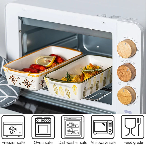 Floreno Auflaufform | Auflaufform Keramik | Rechteckig  | Blumenmuster | Für Ofen, Mikrowelle & Spülmaschine