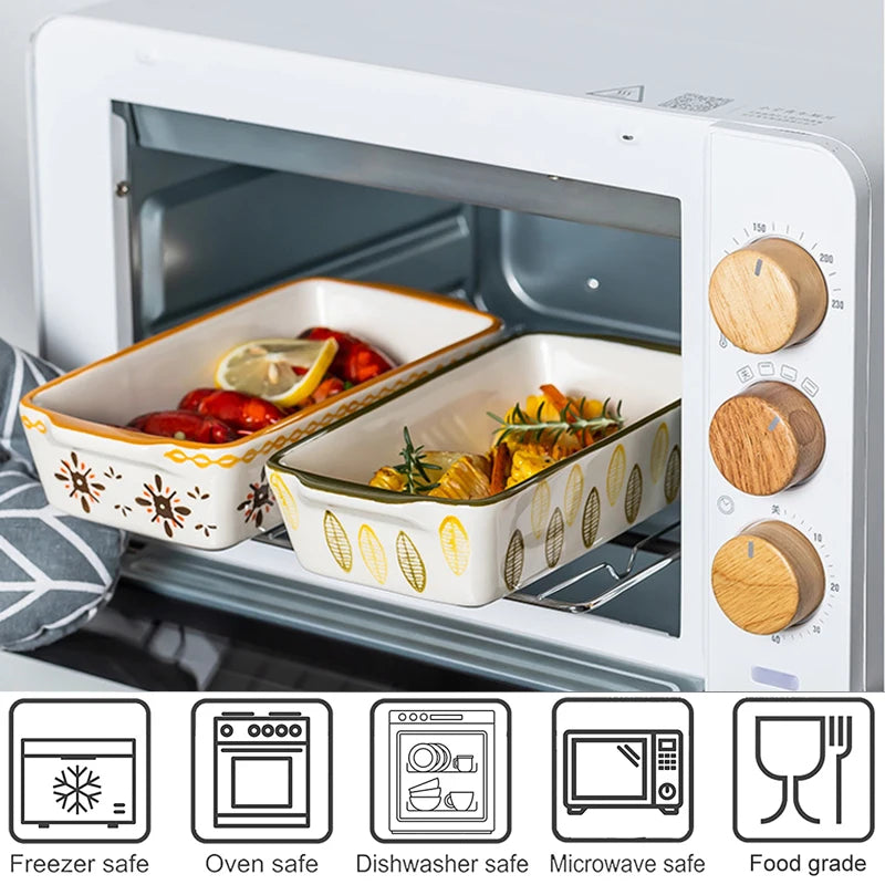 Floreno Auflaufform | Auflaufform Keramik | Rechteckig  | Blumenmuster | Für Ofen, Mikrowelle & Spülmaschine