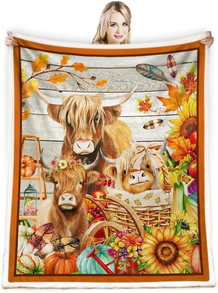 Herbstdecke PumpkinHug | Flanell Kuscheldecke mit Kürbis-Motiv  | Weich & Warm