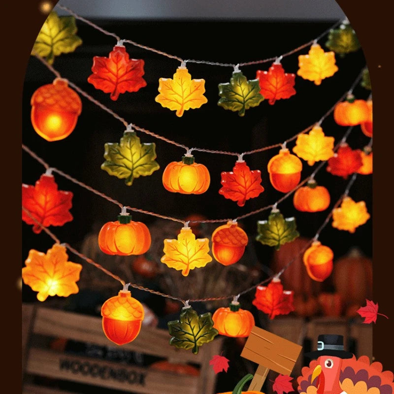 GlowHarvest Halloween Lichterkette | LED Kürbis & Ahornblätter | 1,5m / 3m | Warmweiß