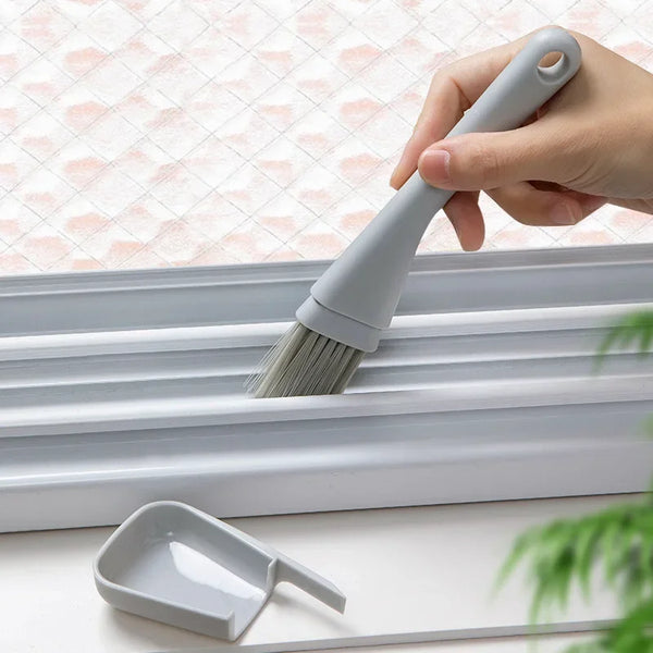Fensterrahmen- & Fugenbürste DustLine DuoBrush | 2-in-1 Reinigungsbürste mit Mini-Handfeger | Für Fensterrahmen, Tastaturen & Ritzen | 19×5 cm