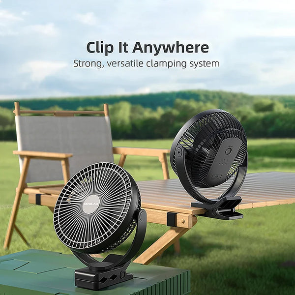 Clip-Ventilator BreeziClip | 8-Zoll | Leise & Wiederaufladbar | 10.000 mAh Akku | Für Kinderwagen, Camping & Zuhause