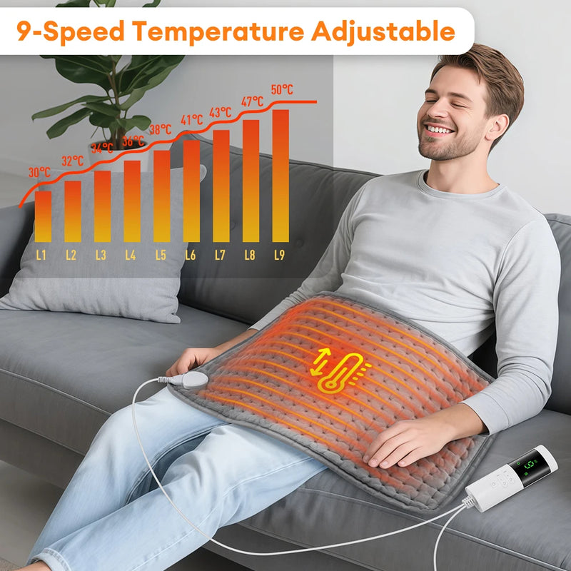 ThermaEase Elektrische Heizauflage | 9 Temperaturstufen & 4 Timer-Modi | 30×60 cm | Waschbar & Schnellheizend | Für Rücken, Bauch & Beine