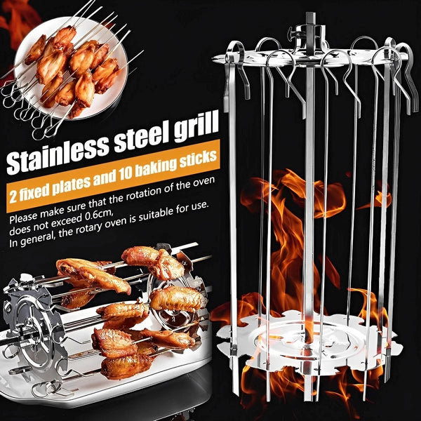 BBQ Grillkorb KebabMaster | Edelstahl Spieß-Käfig | Ø 13,5 cm x 25 cm | Für Rotisserie-Öfen | 10 Spieße