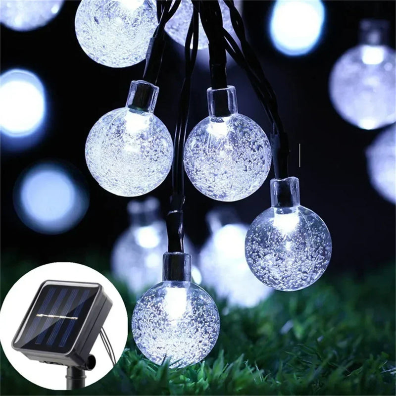 Lunavera Solar Lichterkette mit Kristallkugeln | 20/50/100 LEDs | 8 Modi | Wasserdicht & Outdoor-tauglich