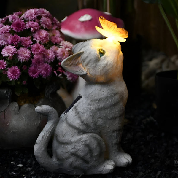 Lichtpfote Solar-Gartenfigur Katze mit LED | Wetterfest & Handgefertigt | Warmweißes Licht