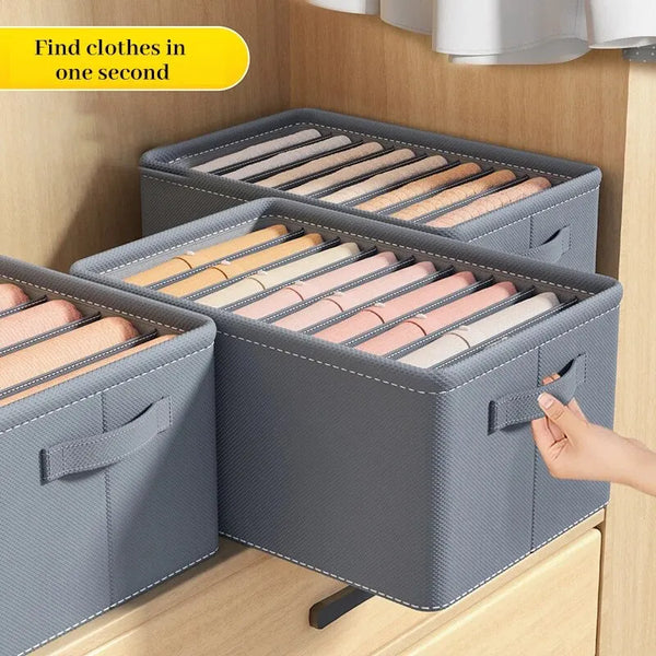 OrgaFold Kleiderschrank-Organizer mit Fächern | Aufbewahrungsbox aus Vliesstoff | Faltbar & Stabil | Grau | 44×30×20 cm