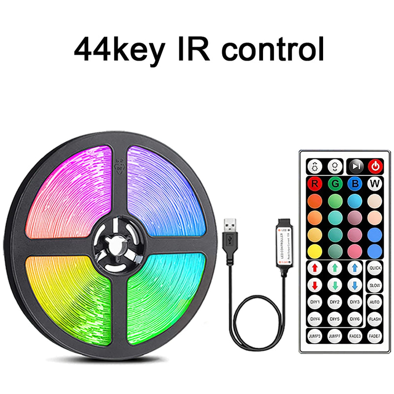 LED Lichtstreifen mit 44-Tasten-Fernbedienung | RGB Farbwechsel USB-Leiste für Zimmer, TV & Partydeko | 1–20 m | Glowvion