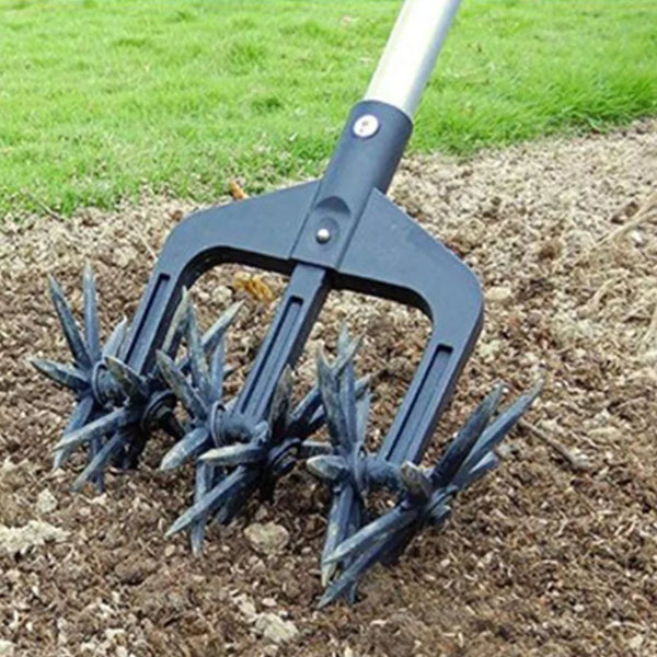 Graviaro DuoTill 2-in-1 Bodenlüfter & Gartenkultivator | Hand-Vertikutierer für Rasen & Beet | Leicht & Flexibel | 26,5 x 23,5 x 13,5 cm
