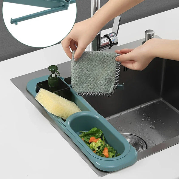 Sinkura FlexDry Organizer Verstellbares Spülbecken-Abtropfregal mit Handtuchhalter | Teleskopisch & belüftet