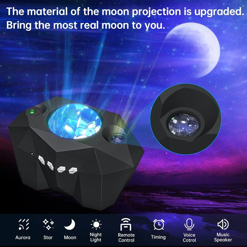 Auralis Sternenhimmel-Projektor | 3-in-1 Aurora, Sterne & Mond | Bluetooth Musik & Fernbedienung | Nachtlicht mit Timer