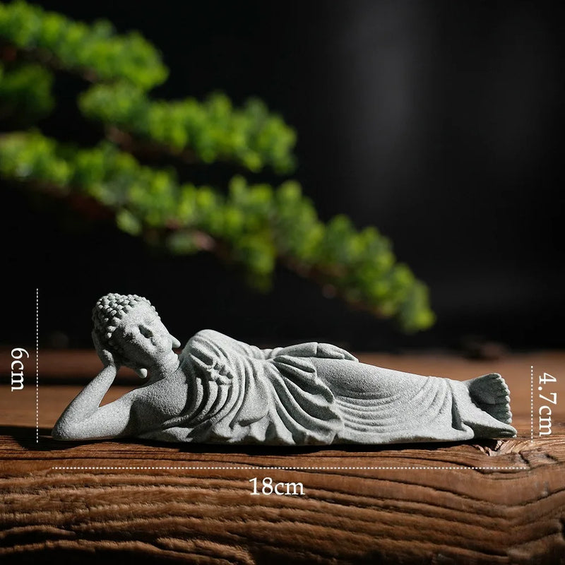 SERENYA Liegender Buddha | Handgefertigte Sandsteinfigur | Feng Shui Symbol für Ruhe & Glück | 9–18 cm
