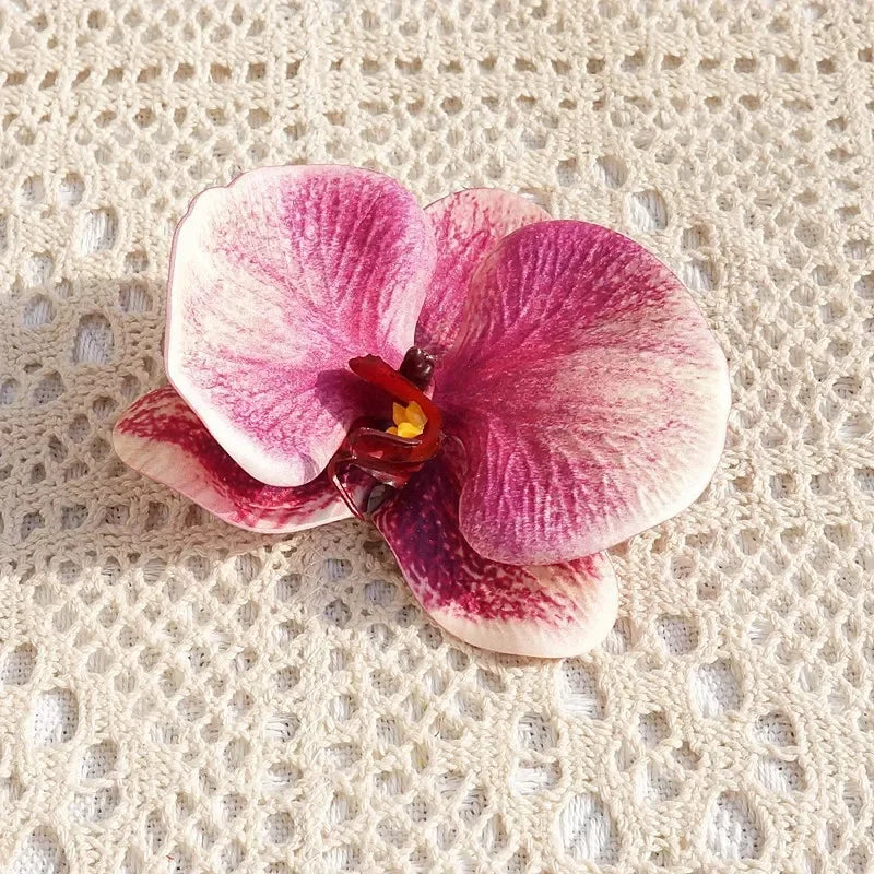 3D Deko-Blüte Floriva Orchidea | Große künstliche Schmetterlings-Orchidee aus Silikon-Baumwolle | 10 × 11 cm | Für Deko, Geschenke & Haarschmuck