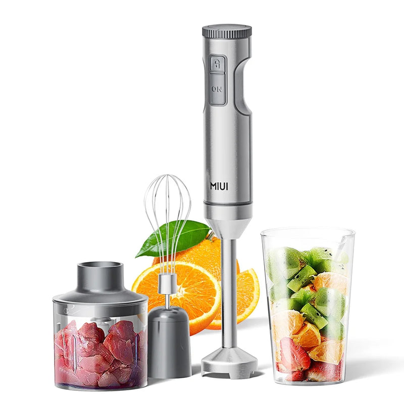 BlendMaster | 4-in-1 Stabmixer Set aus Edelstahl | 700 ml Becher, 500 ml Zerkleinerer & Schneebesen | 14 Geschwindigkeiten