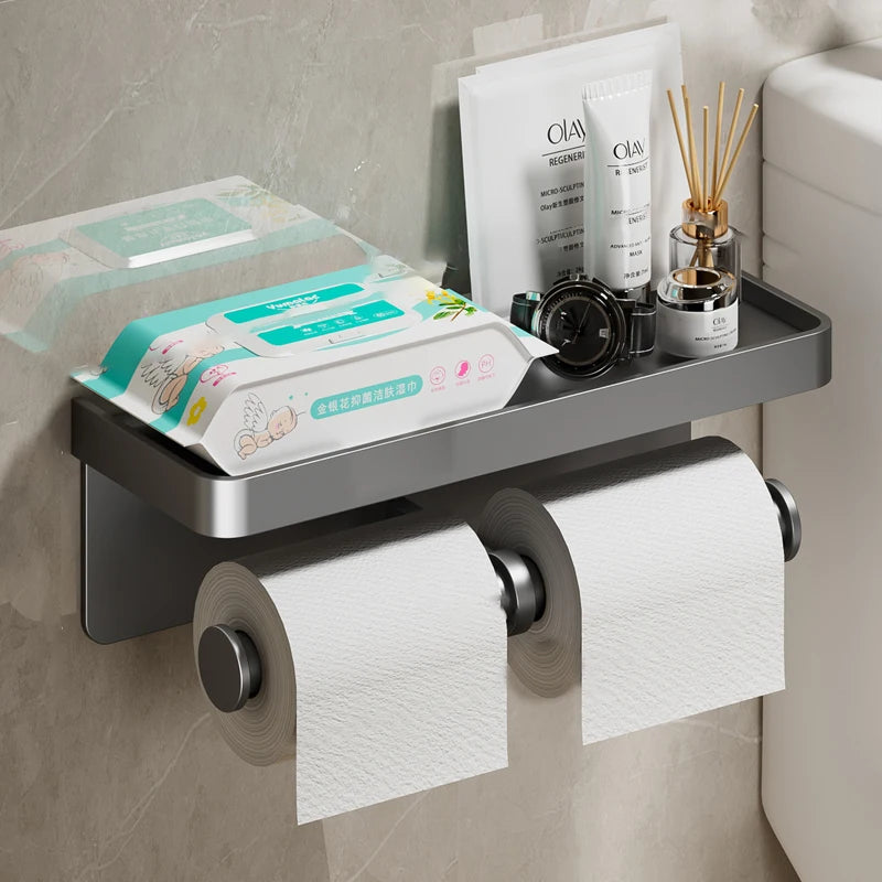 Toilettenpapierhalter Wandmontage | Aluminiumlegierung | Ohne Bohren | Grau/Schwarz/Weiß