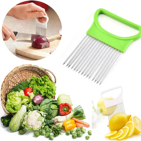 SchnittFix Zwiebelhalter Edelstahl | Präziser Schnitthelfer | Mit Komfortgriff & Fixiernadeln | Küchenhelfer für Gemüse & Fleisch