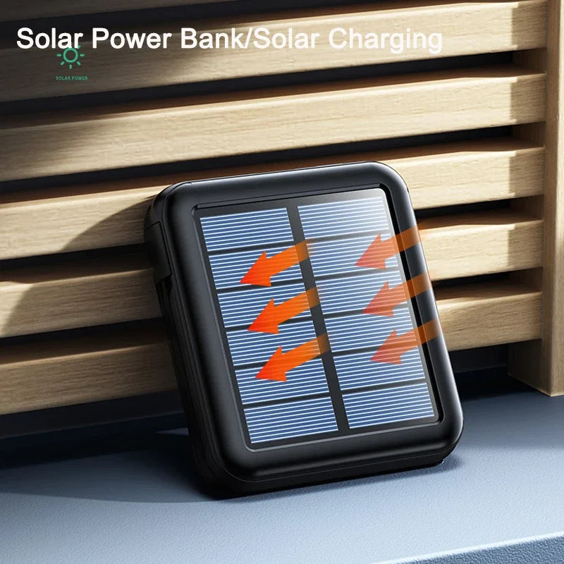 Solar Powerbank ENERIVIA Mini 20000mAh | Integrierte Kabel | Solarladung & LED-Licht | 4 Ausgänge & 3 Eingänge | Schnellladefunktion