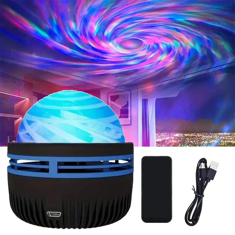 Polariva Nordlicht-Projektor | Musik-Synchronisation & Fernbedienung | RGB Stimmungslicht | USB-Ladung | 7,8×7,8×8,7 cm