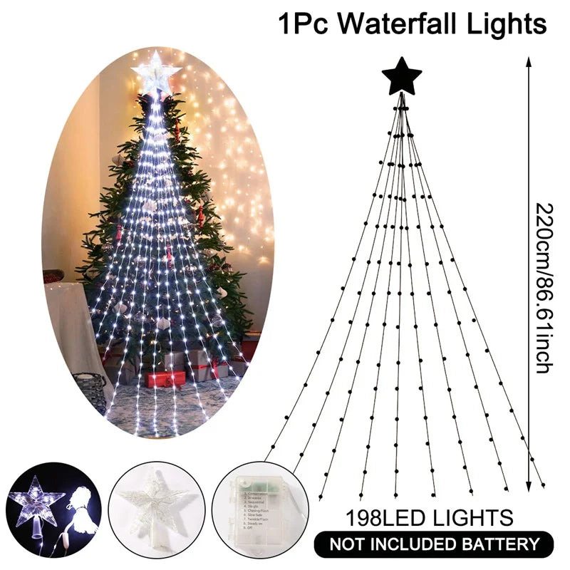 LED Sternen-Wasserfall StellaCascade | 198 LEDs | 2,2 m | Warmweiß / Weiß / Bunt | USB & Batteriebetrieb | Weihnachts- & Neujahrsdeko