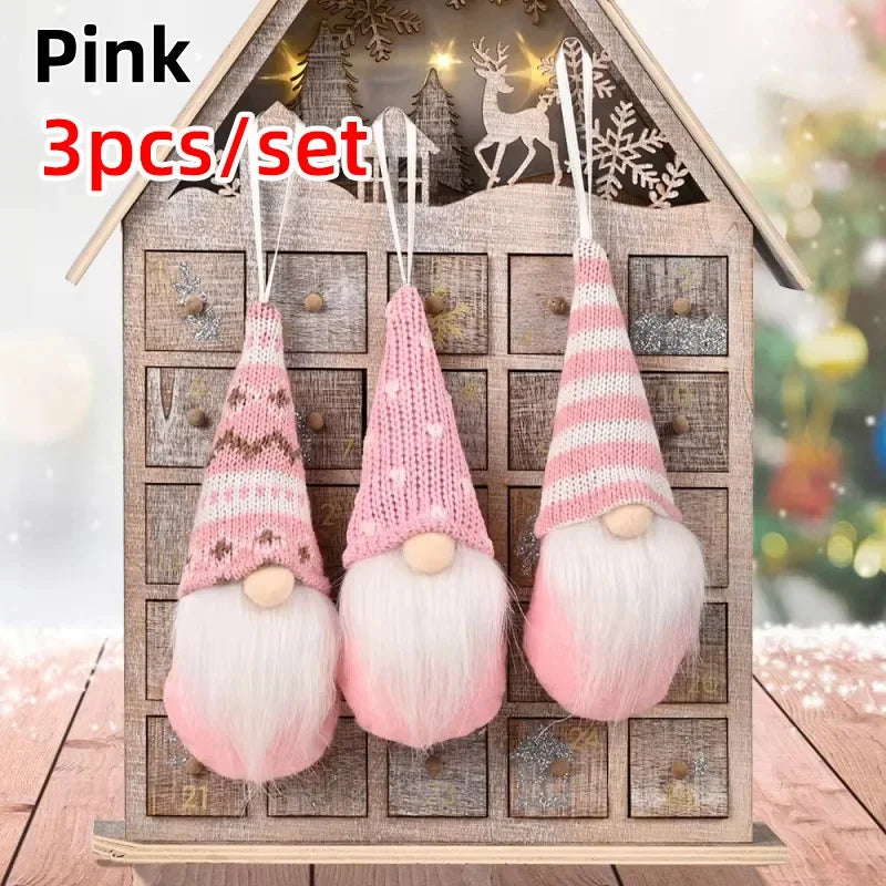 NordiTomte Weihnachtswichtel 3er-Set | Strickstoff & Plüsch | Hängedeko für Weihnachtsbaum & Zuhause | Skandinavische Gnome