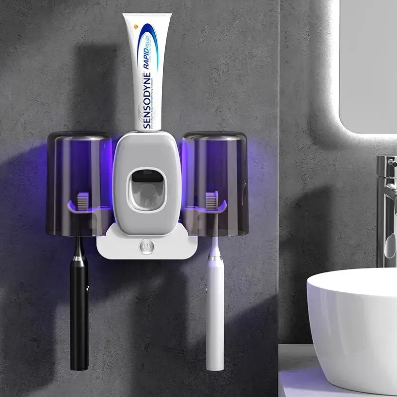 UV Zahnbürstenhalter PureBrush UV | Sterilisation mit UV-Licht | Automatischer Zahnpastaspender | Wandmontage ohne Bohren