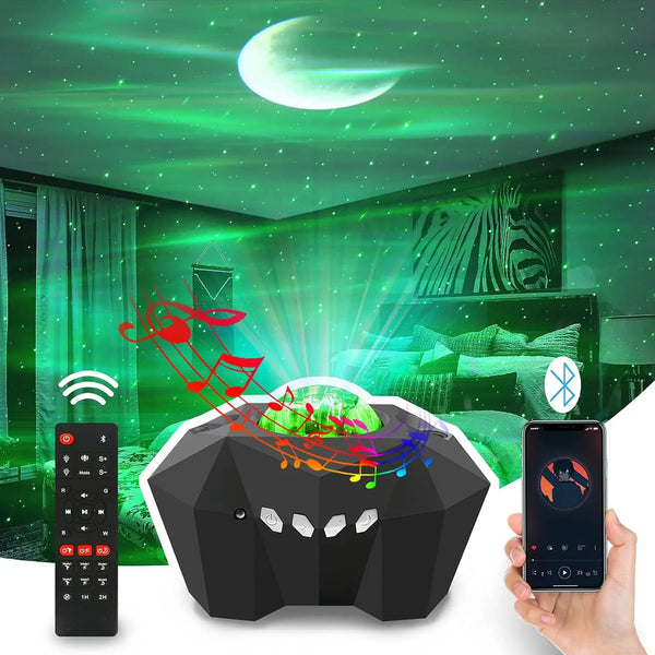 Auralis Sternenhimmel-Projektor | 3-in-1 Aurora, Sterne & Mond | Bluetooth Musik & Fernbedienung | Nachtlicht mit Timer