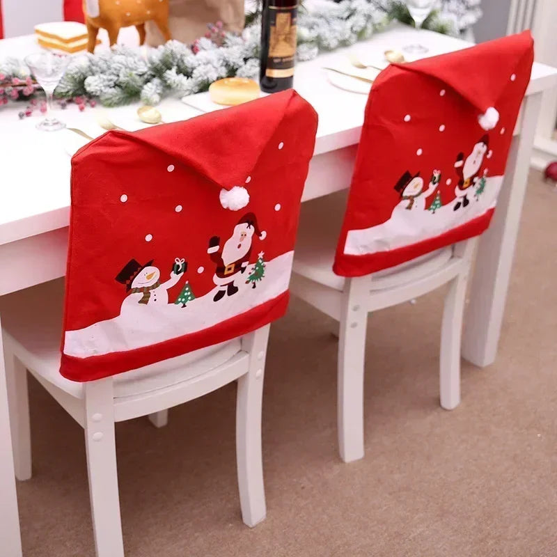 Weihnachtsstuhlbezug MerrySeat | Santa, Schneemann & Rentier Design | Stuhlhusse aus Stoff | Wiederverwendbare Deko für Weihnachten