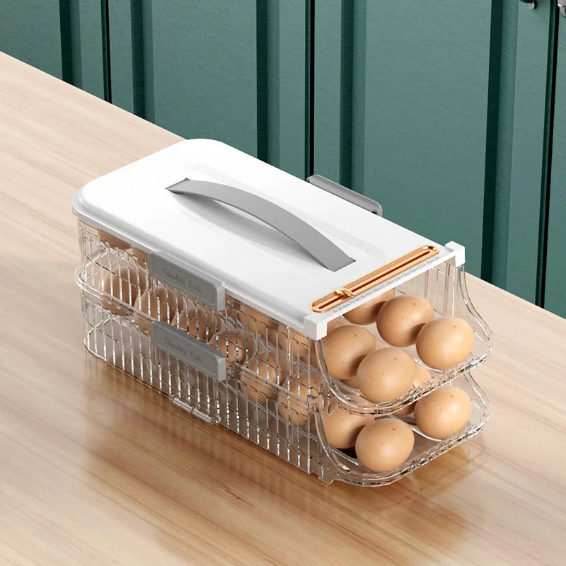 Eierbox GlideEgg | Automatischer Rollmechanismus | Stapelbar & Platzsparend | Transparenter Decke